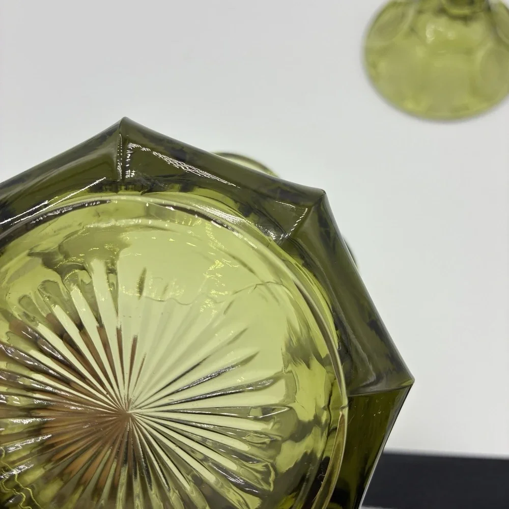 Vintage Fostoria Coin Glass Candy Dish w Lid Avocado Green Eagle 1887 Pedestal